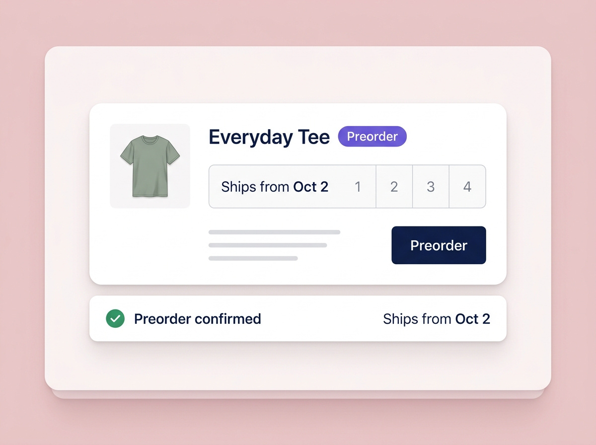 Preorder product interface and confirmation showing the same planned dispatch date.