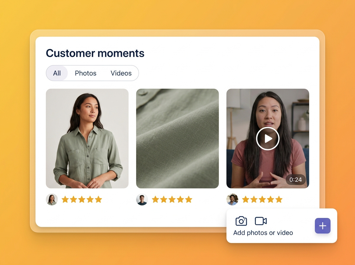 Customer photo and video reviews in a media gallery.