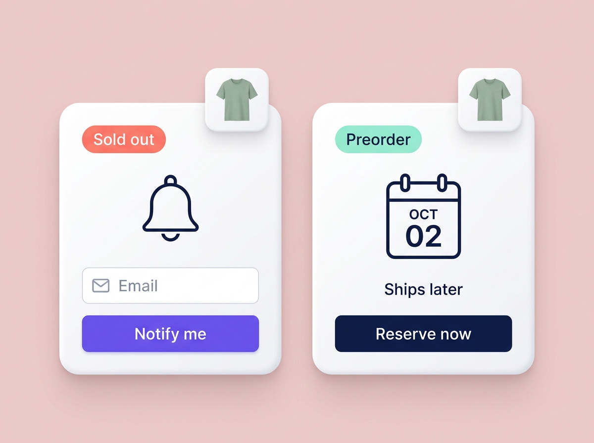 Two distinct choices: enter an email for a sold-out product alert, or reserve a preorder with an October shipping date.